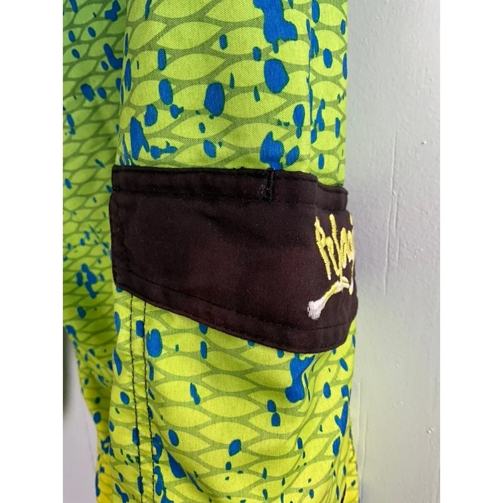 Pelagic Mens Dorado Mahi Mahi Fish Scale Board Shorts Green Yellow‎ Size 36